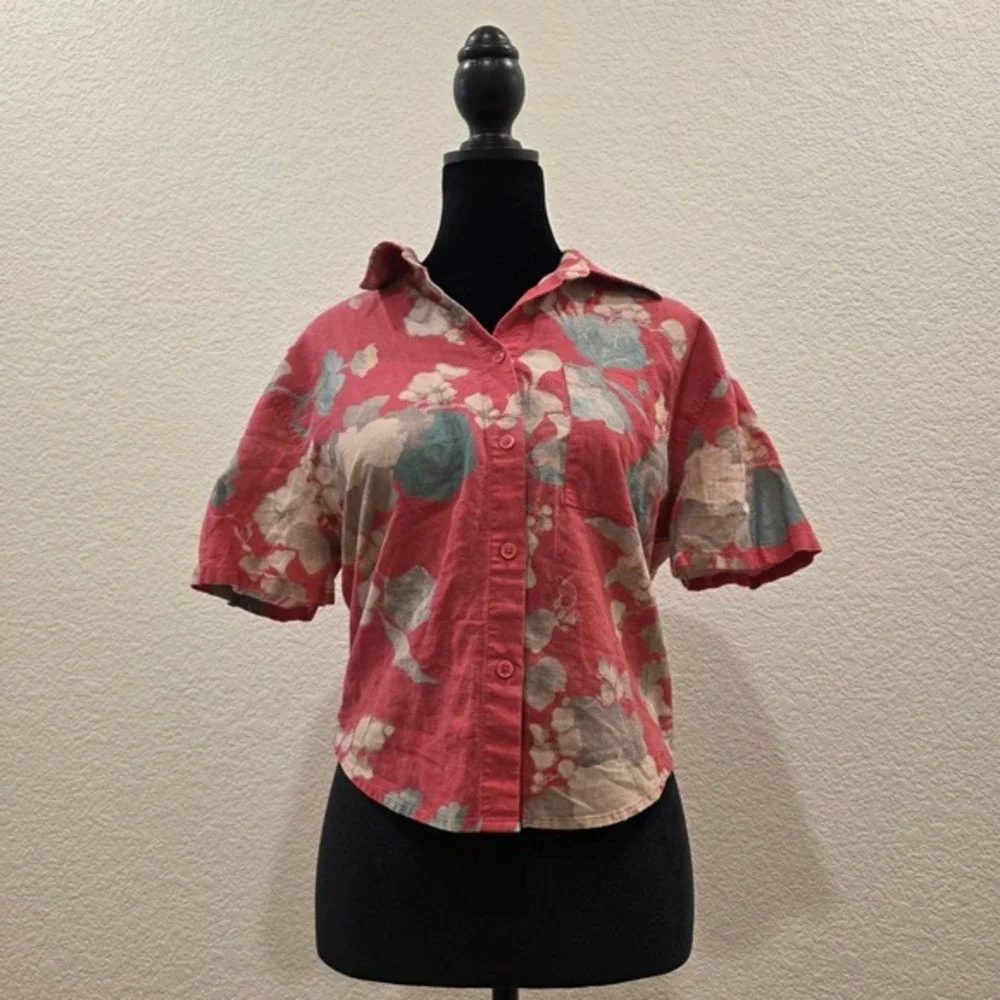 Sunday Best Short Sleeve Button Front Top Womens S Floral Print Cropped Resort - Picture 1 of 9